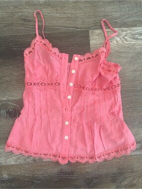 SHEIN Coral Pink Lace-Trim Button Front Cami NWOT size XS